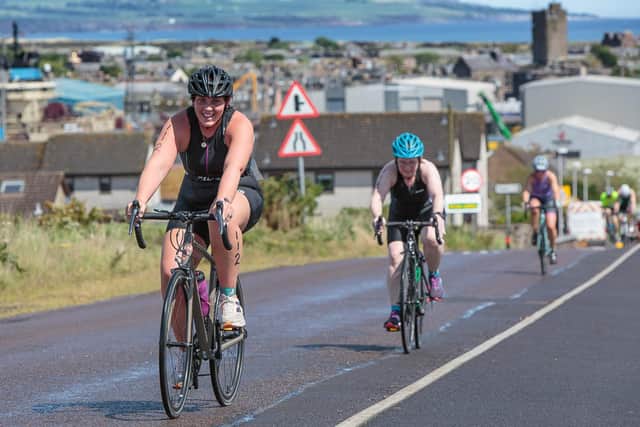 Leanne Nicol from Forfar leads a group of riders up Craig Road.