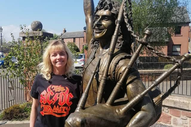 Collette Burns at the Bon Scott statue (Pic: Collette Burns)