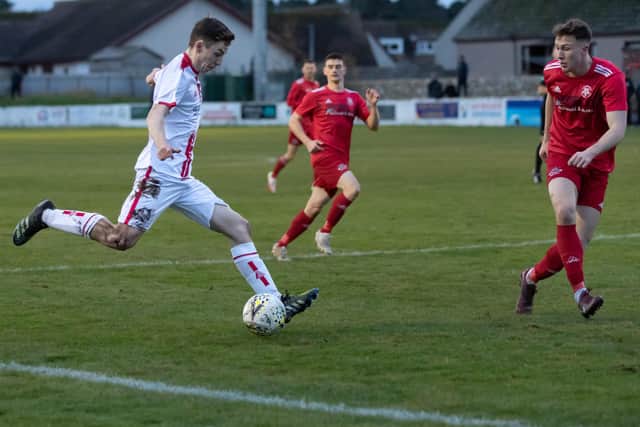 Fraser MacLeod on the ball for Brechin City at Lossiemouth (Pic: Graeme Youngson)