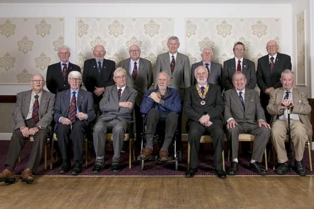 Pictured are Carnoustie Probus Club Honorary Life President David Lowson along with President Joe McGalliard and other Past Presidents.