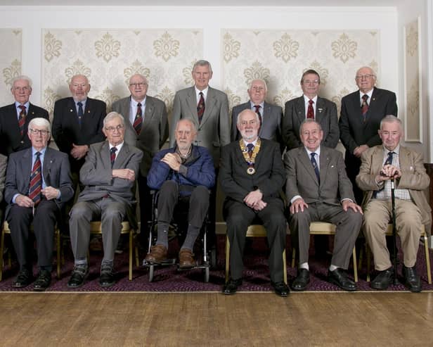 Pictured are Carnoustie Probus Club Honorary Life President David Lowson along with President Joe McGalliard and other Past Presidents.