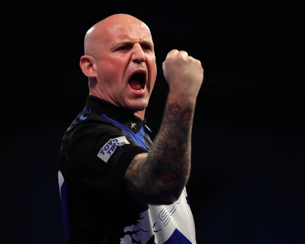 Aland Soutar is into the final 16 at the Ally Pally. Photo by Luke Walker/Getty Images
