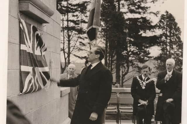 The Earl of Dalhousie is pictured unveiling the Second World War names on Brechin War Memorial.