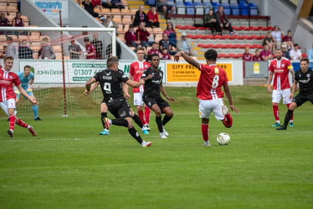 Brechin's Seth Patrick tries his luck at goal