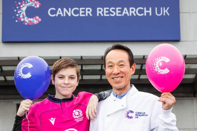 Luke McAuliffe with Dr Shin-ichiro Hiraga, from the research team at the Donaldson laboratory at Aberdeen University.