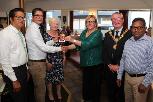 Pictured (l-r) are Gabriel Rozario, Lawrence D`Costa, Forfar councillor Lynne Devine, Fiona Fotheringham, Provost Craig Fotheringham and John Gregory. (Pic: Wallace Ferrier)