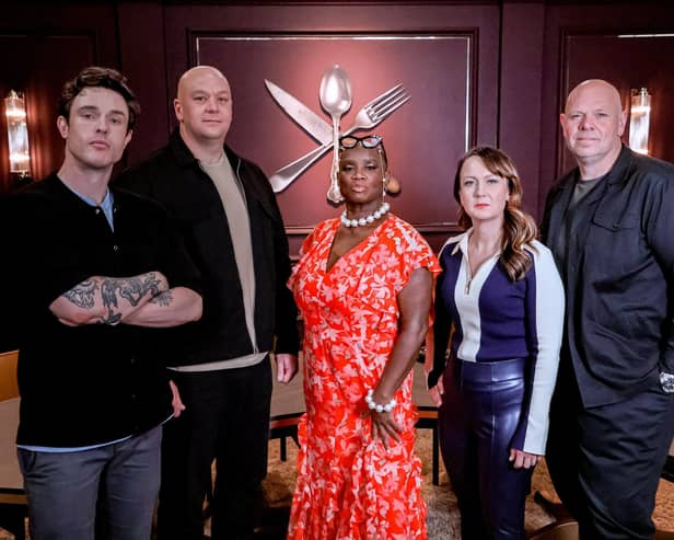 Great British Menu judges, from left, Ed Gamble, Ben Thomson, Andi Oliver, Lorna McNee and Tom Kerridge. (Pic: Optomen Television Ltd)