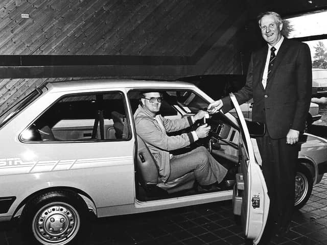 ​David Proctor, Arbroath, won a Ford Fiesta in an Angus Lottery draw in September, 1985. He was handed the keys by the lottery manager, Brian Fenton. The car was supplied by Glenford, Forfar.
