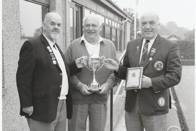 Angus Senior bowling winners at Letham BC in September, 1998. Ernie Carnegie is on the right, not sure of the others.