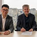 ​Pictured (l-r) are Xiaomeng Chen, Inch Cape project director,John Hill and Paul Lennon.