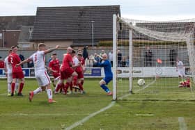 Brechin City find the back of the net again during the weekend's 3-0 win at Lossiemouth. Pic by Graeme Youngson