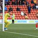 Cammy F Ballantyne finds the back of the net for Montrose but the joy wouldn't last. Pic by Phoenix Photography