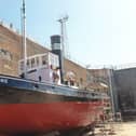 The veteran steam tug in pristine condition in No.6 Dock, Birkenhead.