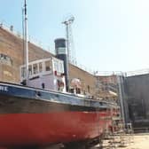 The veteran steam tug in pristine condition in No.6 Dock, Birkenhead.