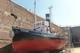 The veteran steam tug in pristine condition in No.6 Dock, Birkenhead.