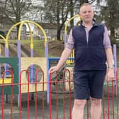 Councillor Ross Greig is pictured at the Glenogil Terrace playpark in Forfar.