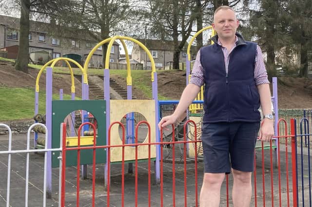 Councillor Ross Greig is pictured at the Glenogil Terrace playpark in Forfar.