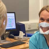 Ruth Edgar, Audiologist, wearing a transparent mask.